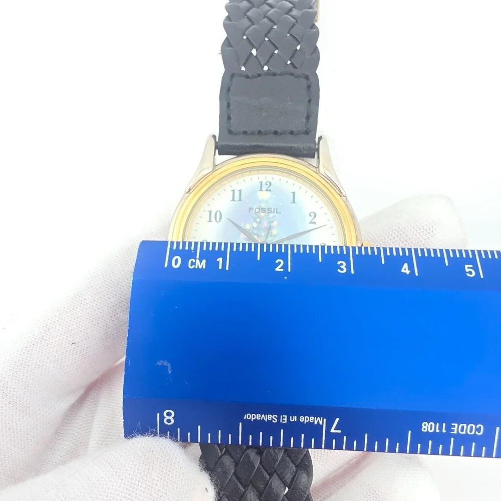 Vtg 1996 FOSSIL Watch Limited Edition Christmas Tree Holiday Black Leather 8